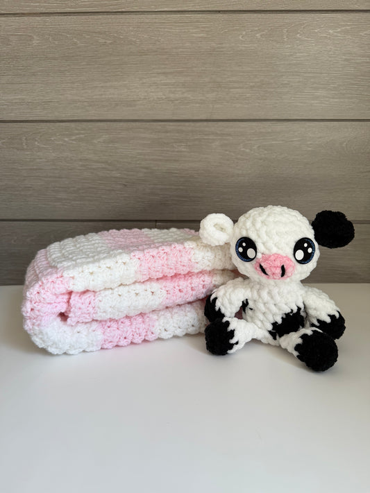 Sweet Dreams Gift Set - Pink Blanket with Black and White Cow