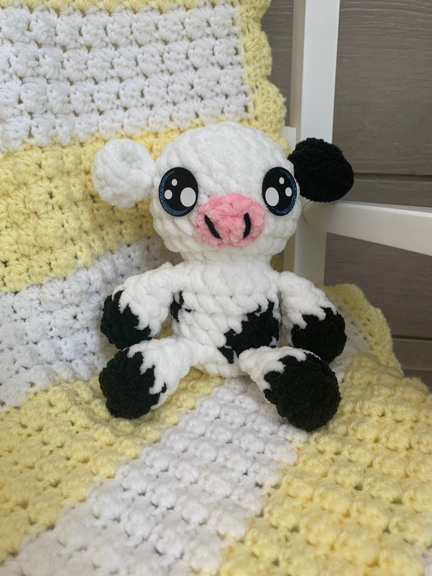 Sweet Dreams Gift Set - Yellow Blanket with Black and White Cow