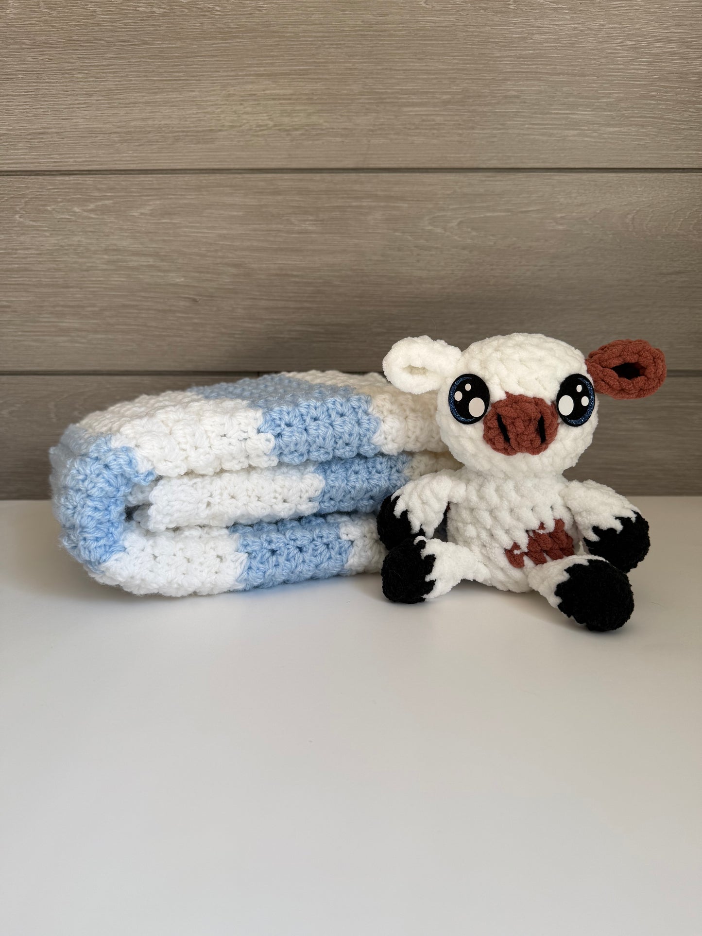 Sweet Dreams Gift Set - Blue Blanket with Brown and White Cow