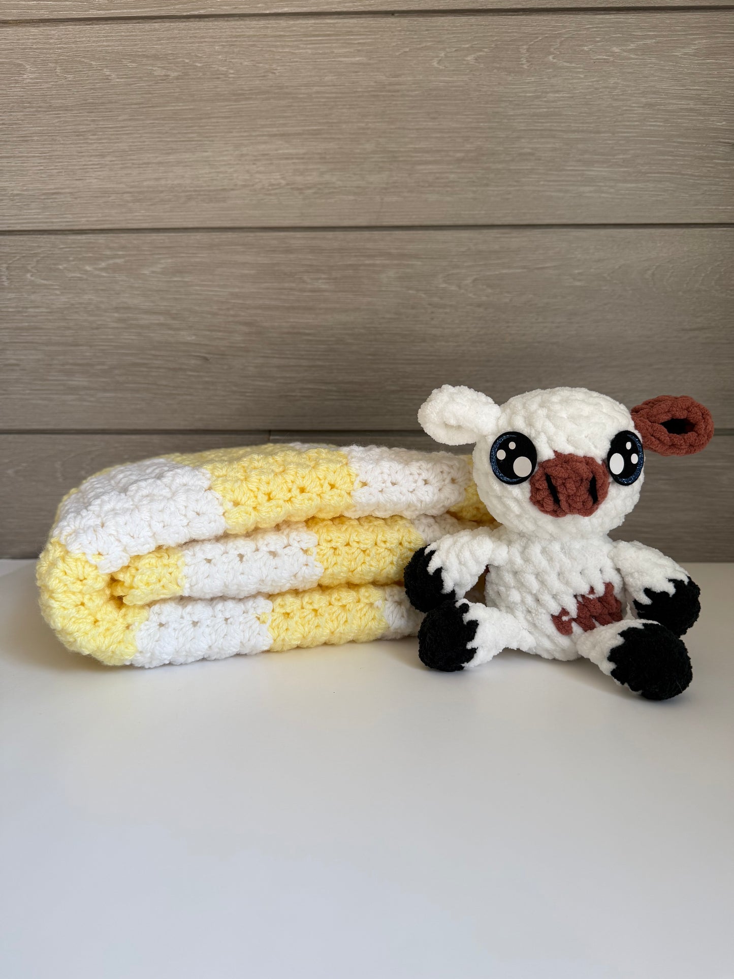 Sweet Dreams Gift Set - Yellow Blanket with Brown and White Cow