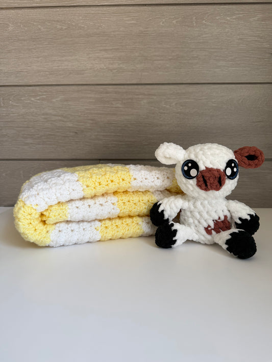 Sweet Dreams Gift Set - Yellow Blanket with Brown and White Cow