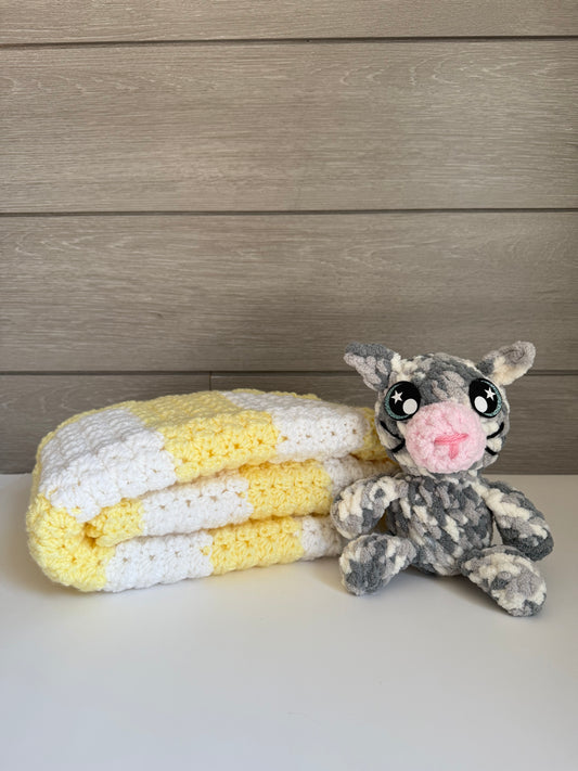 Sweet Dreams Gift Set - Yellow Blanket with Gray and White Kitten