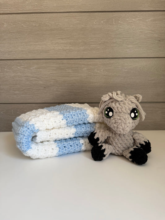 Sweet Dreams Gift Set - Blue Blanket with Gray Horse