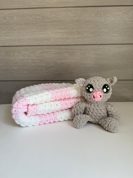 Sweet Dreams Gift Set - Pink Blanket with Gray Pig