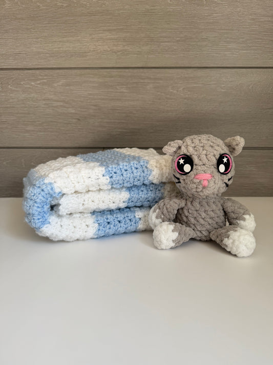 Sweet Dreams Gift Set - Blue Blanket with Gray Kitten