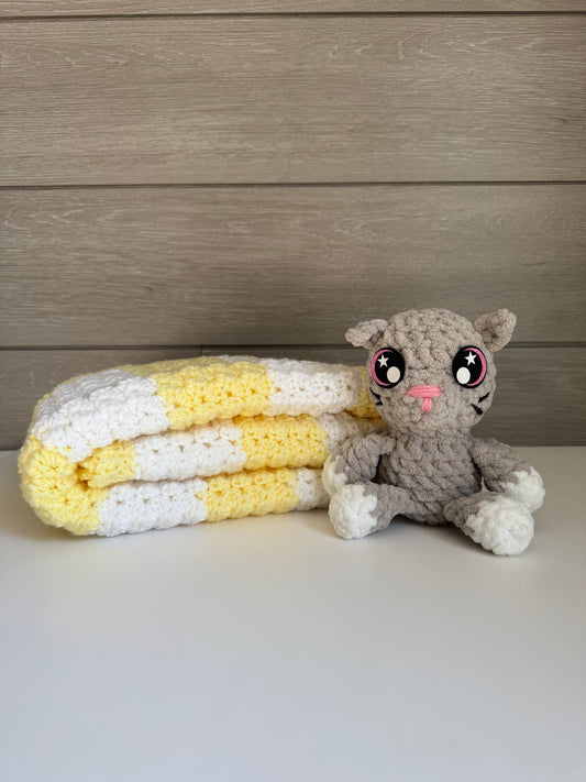 Sweet Dreams Gift Set - Yellow Blanket with Gray Kitten
