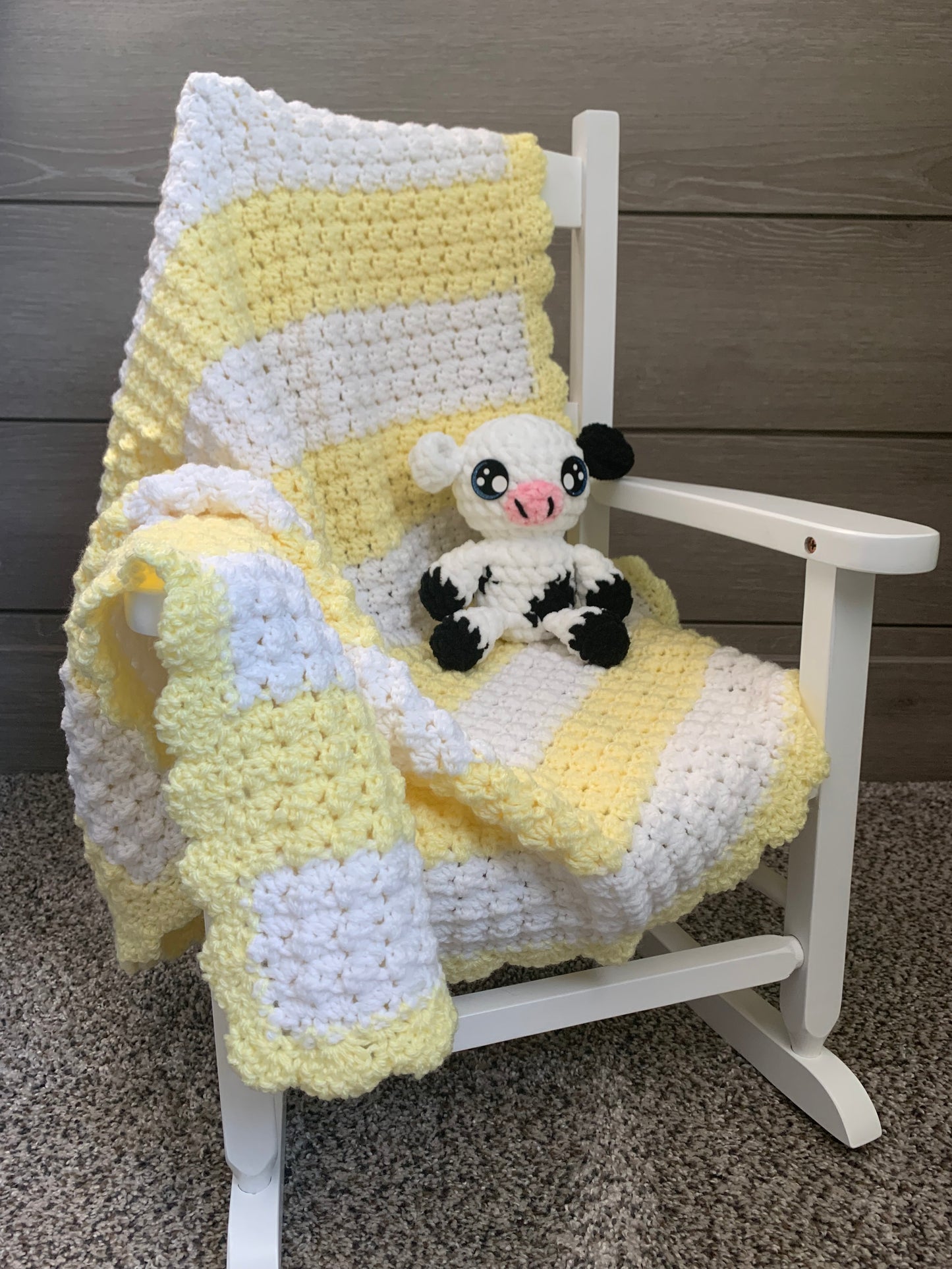 Sweet Dreams Gift Set - Yellow Blanket with Black and White Cow