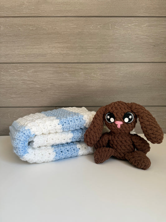 Sweet Dreams Gift Set - Blue blanket with Brown Bunny