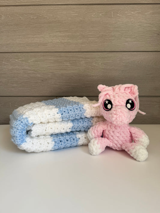 Sweet Dreams Gift Set - Blue Blanket with Pink Horse