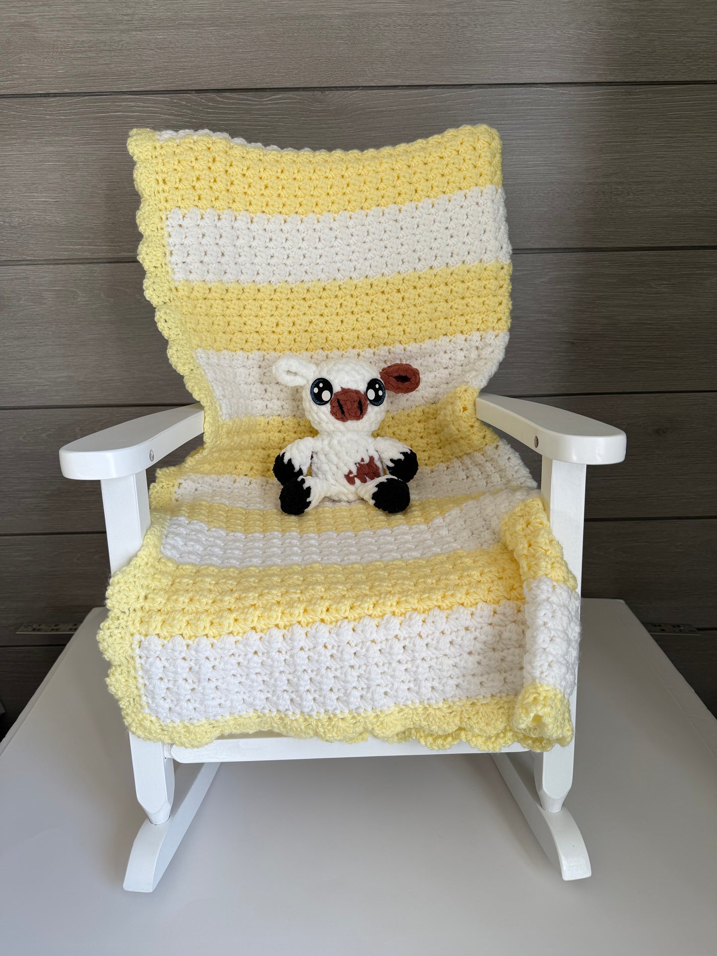 Sweet Dreams Gift Set - Yellow Blanket with Brown and White Cow