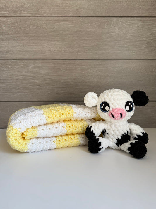Sweet Dreams Gift Set - Yellow Blanket with Black and White Cow