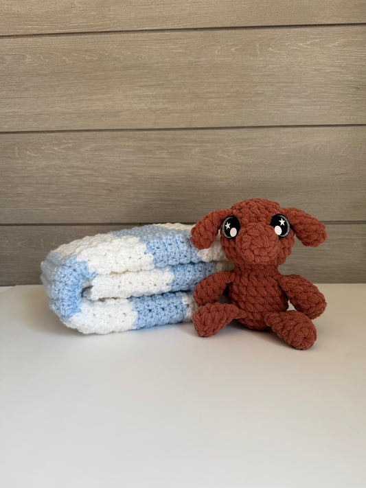 Sweet Dreams Gift Set - Blue Blanket with Brown Dog