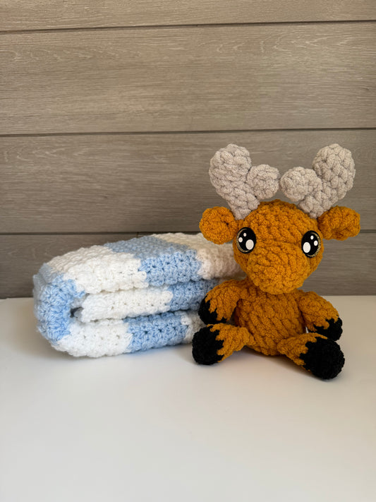 Sweet Dreams Gift Set - Blue Blanket with Moose