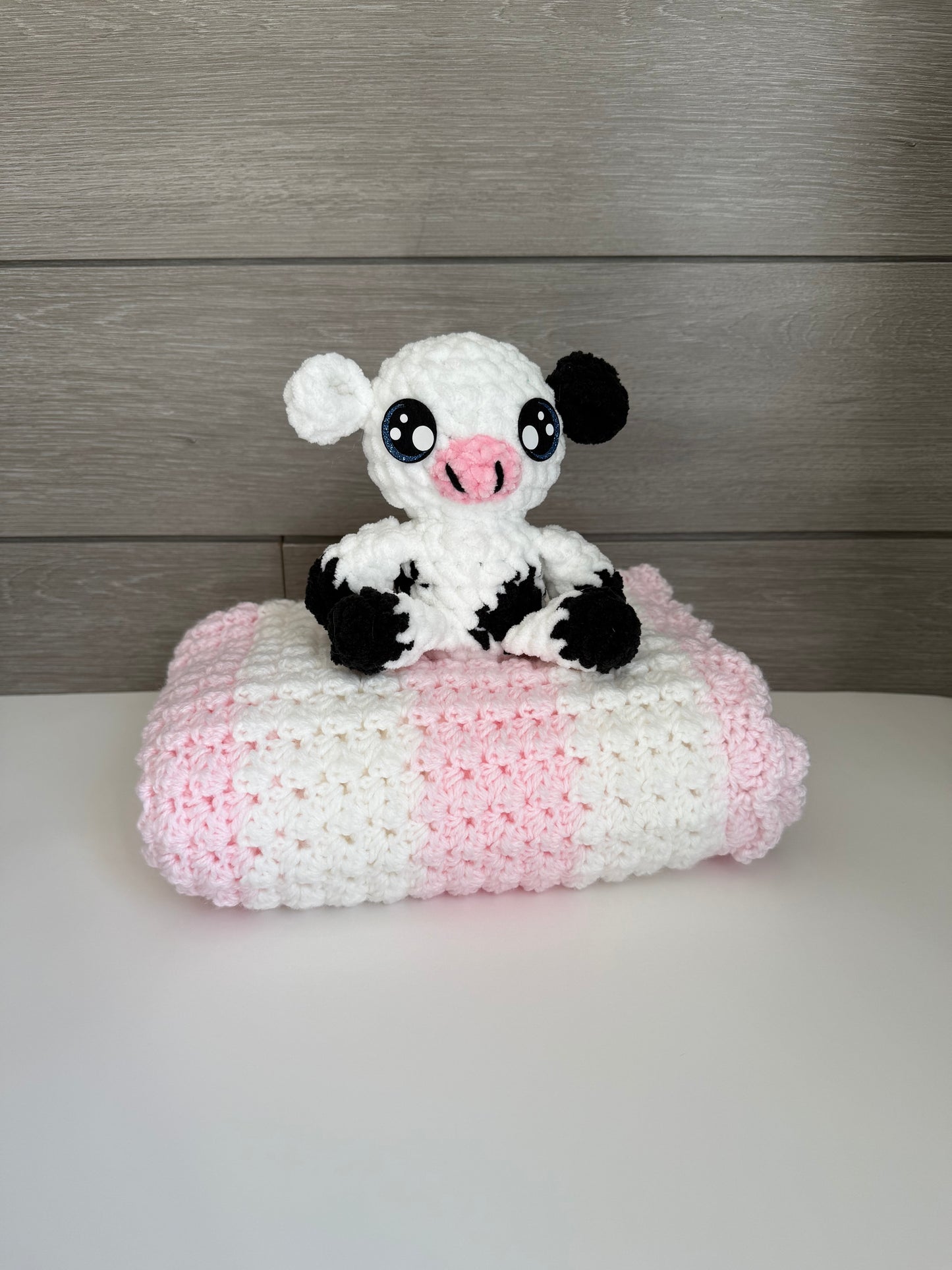 Sweet Dreams Gift Set - Pink Blanket with Black and White Cow