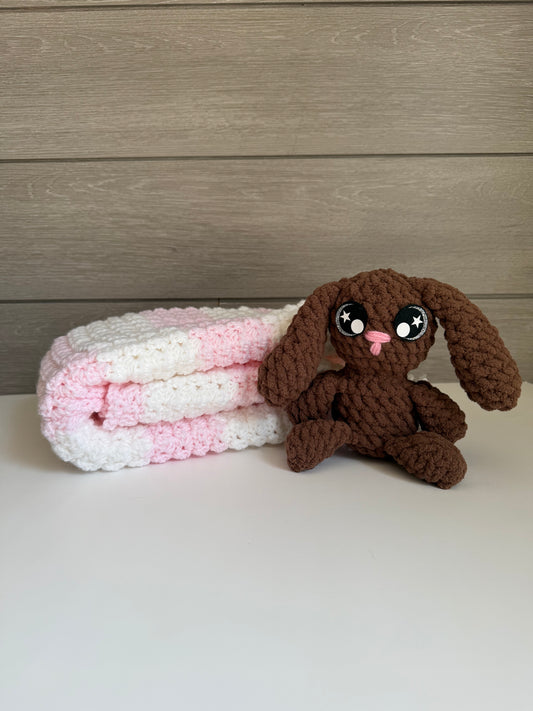 Sweet Dreams Gift Set - Pink Blanket with Brown Bunny