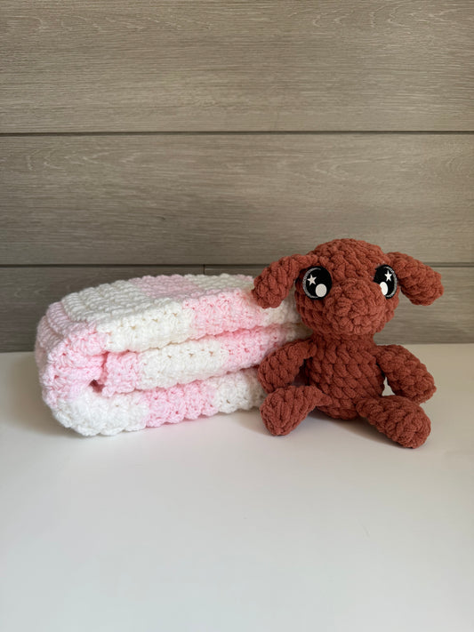 Sweet Dreams Gift Set - Pink Blanket with Brown Dog