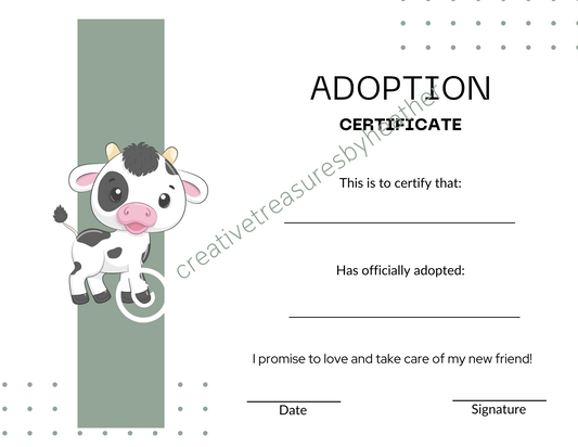 Cow Adoption Certificate Printable (digital)