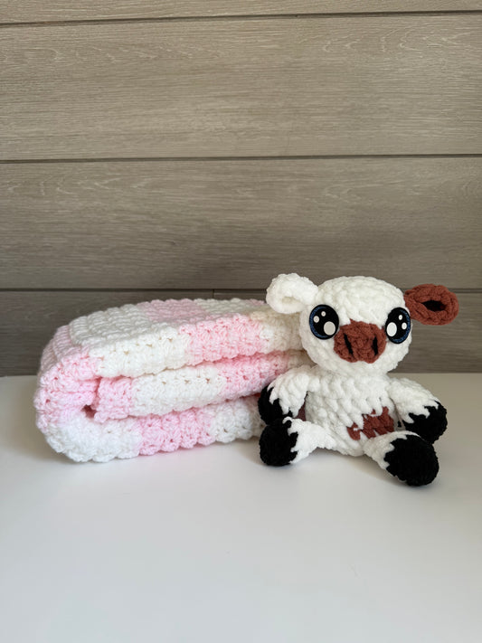 Sweet Dreams Gift Set - Pink Blanket with Brown Cow