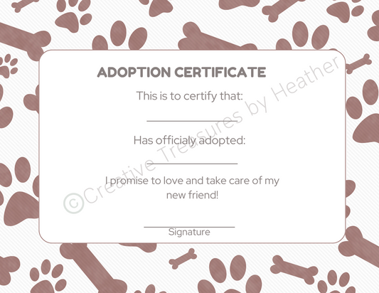 Dog Adoption Certificate Printable (digital)