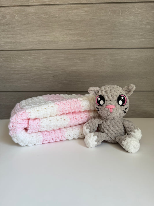 Sweet Dreams Gift Set - Pink Blanket with Gray Kitten