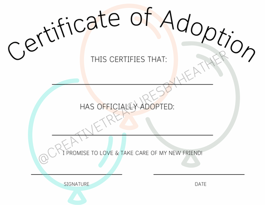 Any Pet Adoption Certificate Printable (digital)